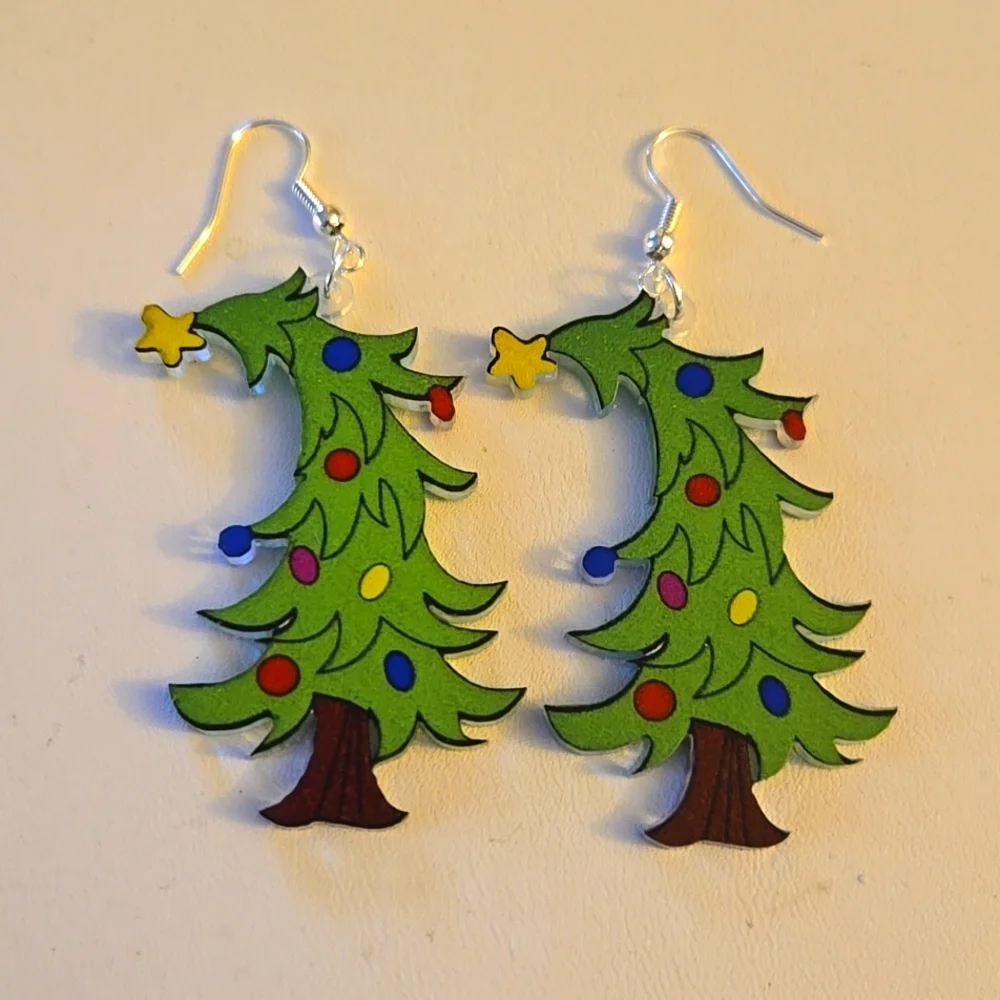 GRINCH TREE EARRINGS - Picture 1 of 3